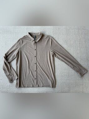 Vuori Light Taupe Tan Heather Button-Up Long Sleeve Shirt sz xl